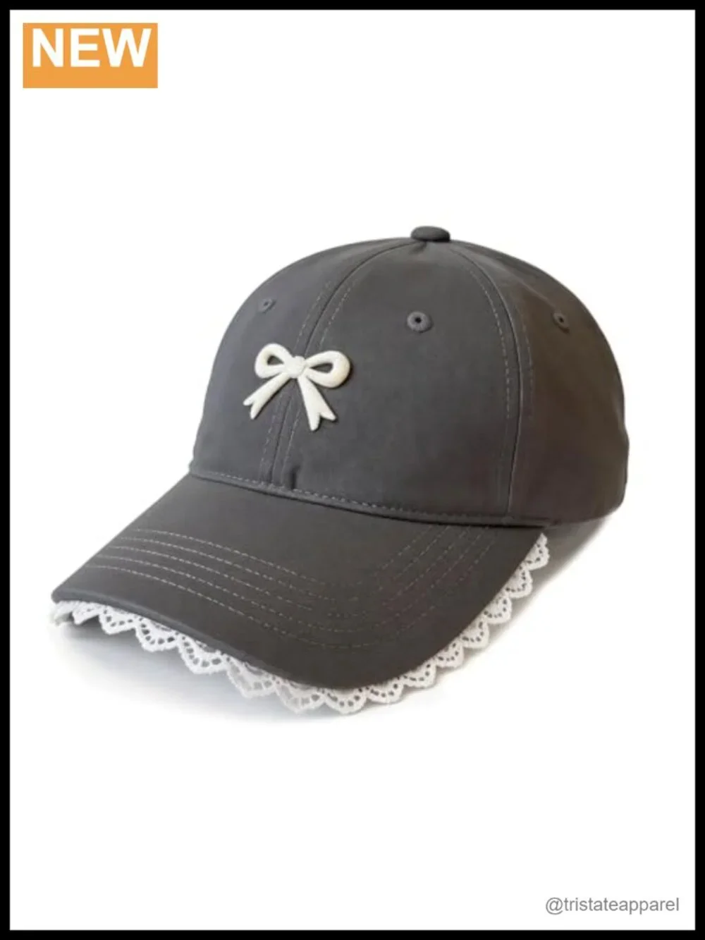 Coquette Baseball Cap with Bow Embroidery Lace Trim Adjustable